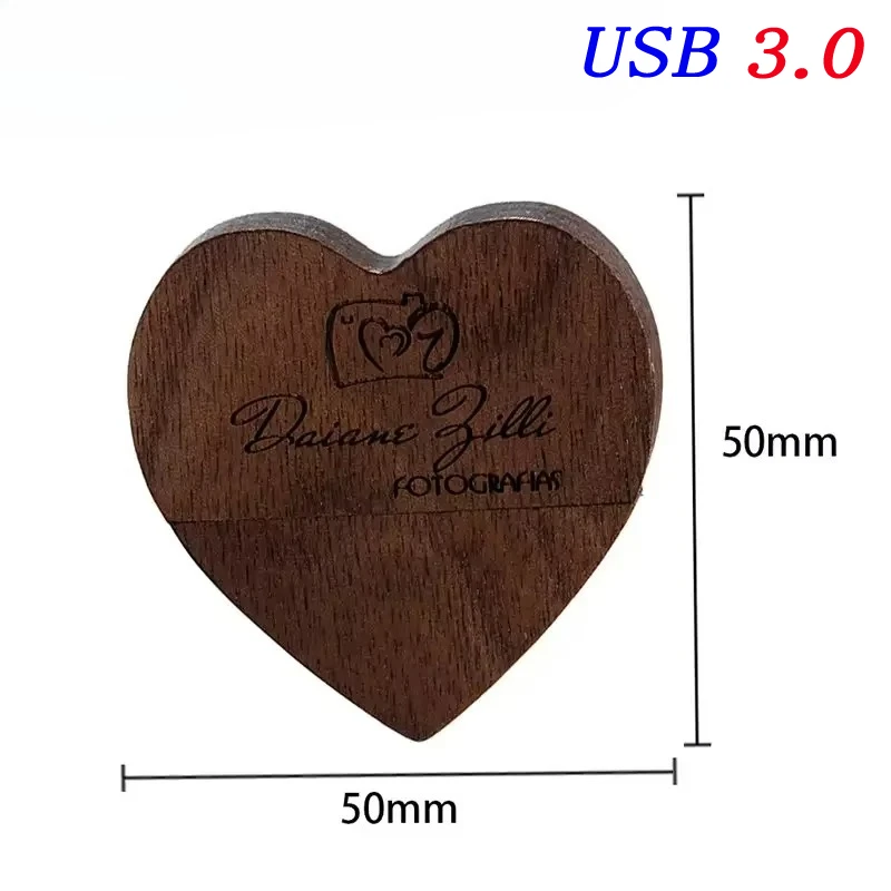 Wedding Love Free Custom Logo Wooden Gift Box USB 3.0 Flash Drive High Speed Pen Drive Maple Real Capacity Memory Stick 64GB