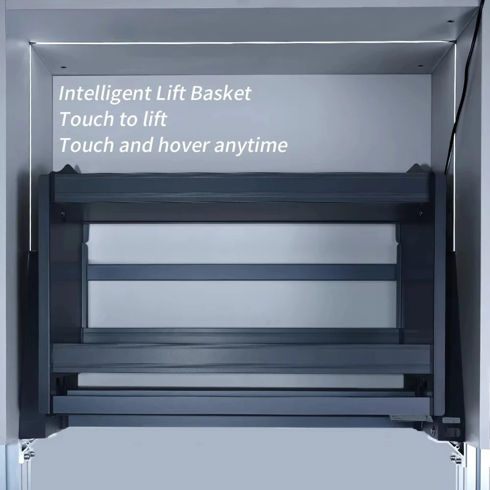 Roeasy Intelligent Kitchen Cabinet Lift System Pull Down Elevator Storage Basket for Higher Storage Pull Out Kitchen Basket