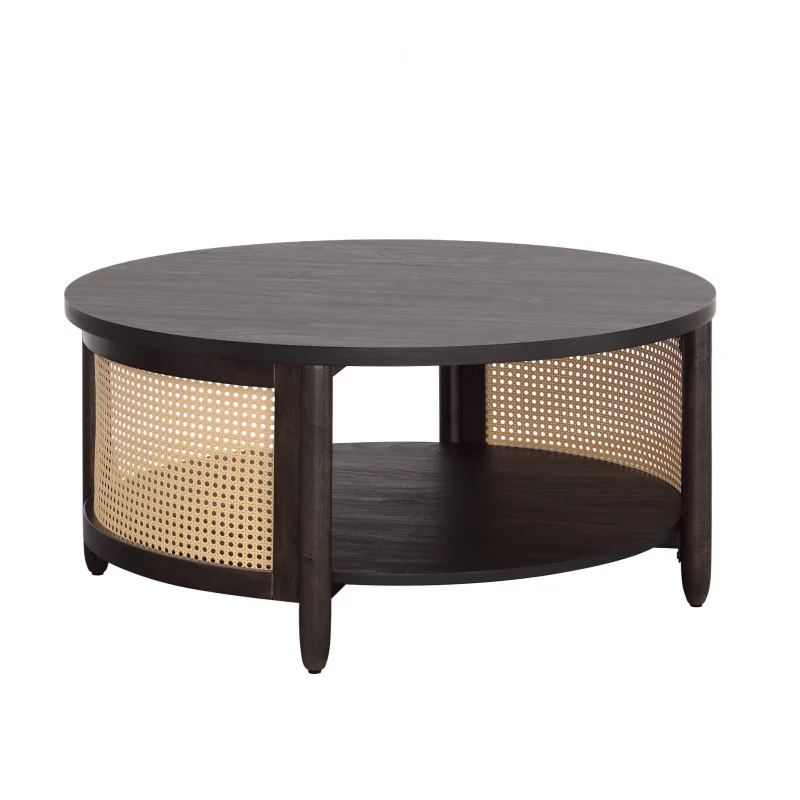 Home Springwood Caning Coffee Table, Charcoal Finish / Light Honey