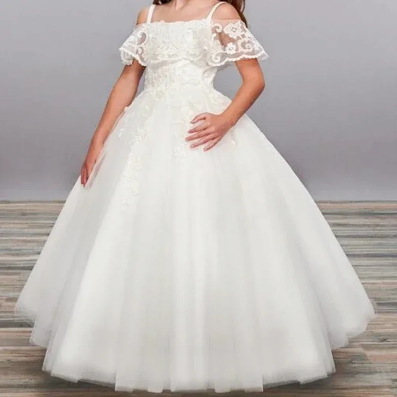 

Party Dress For Wedding Formal Long Lace Princess Ball Gowns Flower Girl Dress Elegant Banquet Dresses