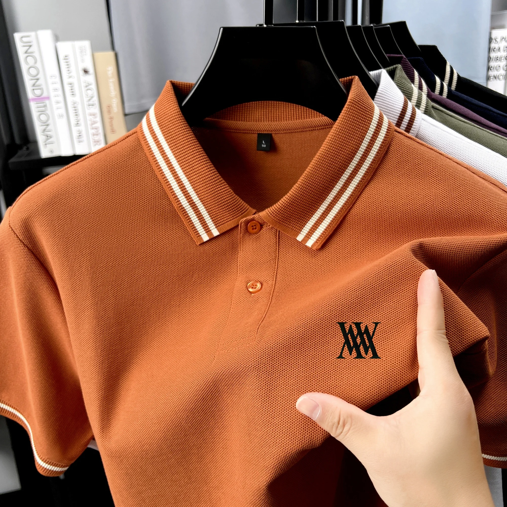 Men summer exquisite letter polo shirt busine casual skin friendly breath 100%cotton short sleeve Tshirt first choice top