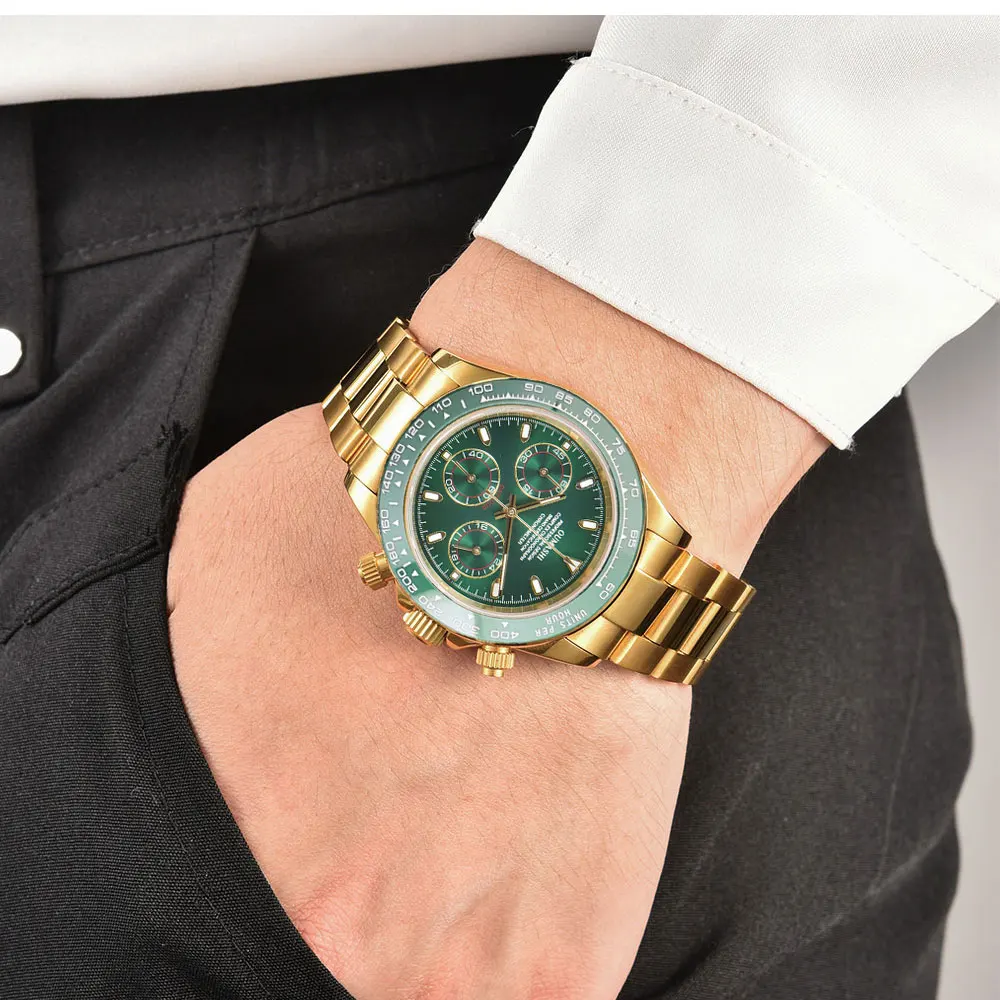 39mm 골드 남성용 시계 VK63 무브먼트 크로노그래프 사파이어 글래스 럭셔리 비즈니스 맞춤형 남성용 방수 시계
