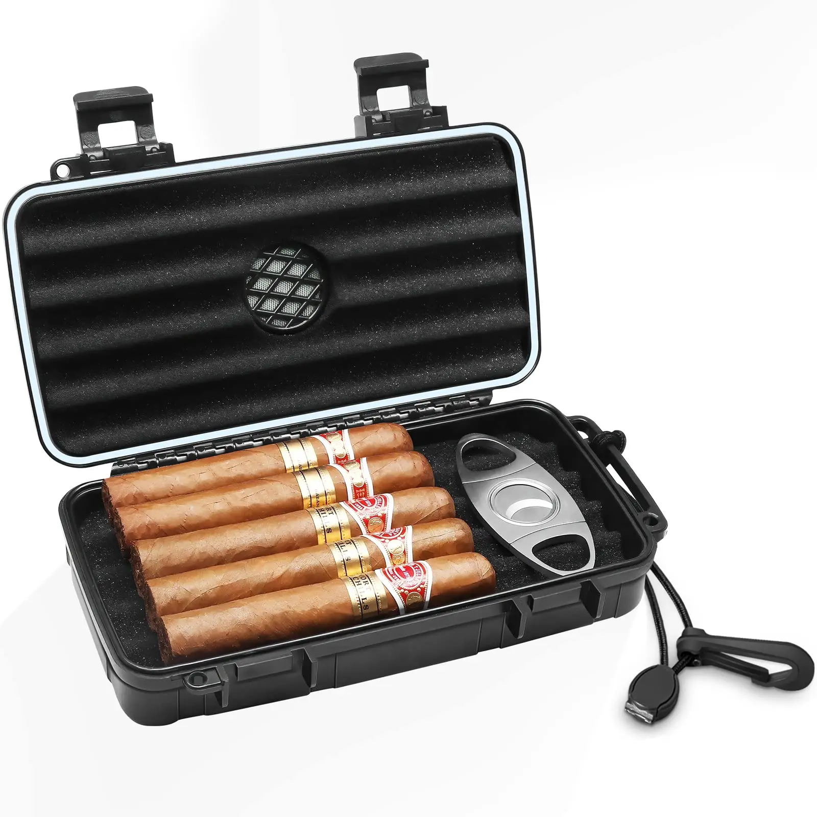 Travel Cigar Humidor Case - Portable Cigar Box with Humidifier Disc & Cigar Cutter, Waterproof, Crushproof, Airtight, Durable