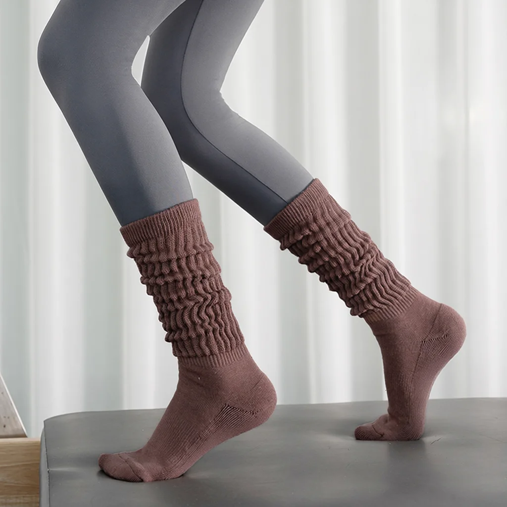 Stacked Sock Women's Knee-High Socks, Pleated Design, Autumn Winter Terry Socks, Slouchy Socks, Running Fitness Sports Socks