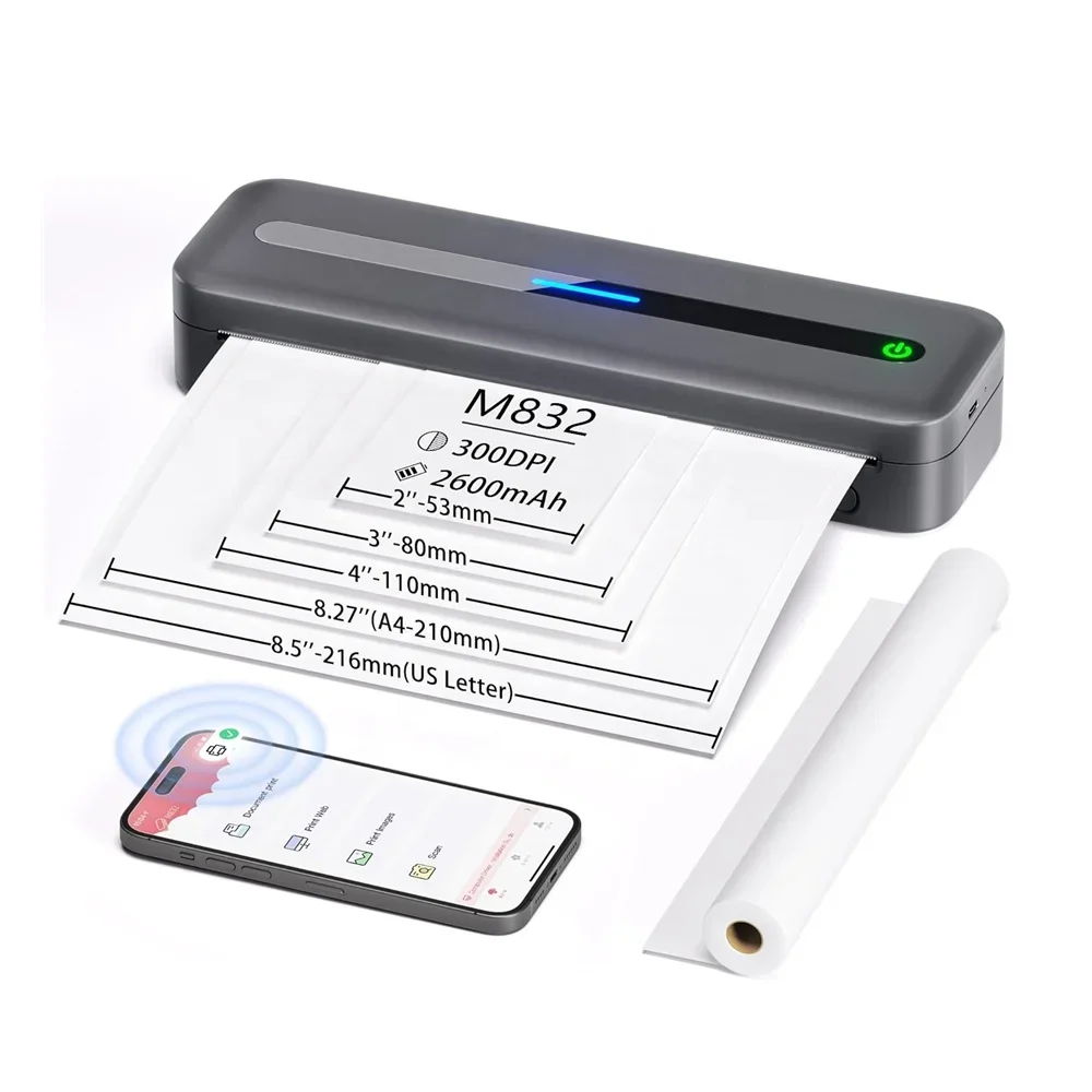 M832 A4 Printer HD Mini Inkless Transfer Storage Writing Paper Photo Document Office Home Printers Portable Thermal BT Printing