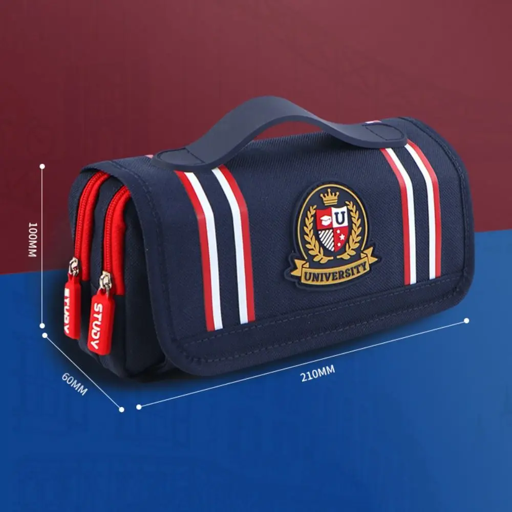 Bolsa de lápis estilo retrô britânico, oxford, à prova d'água, grande capacidade, zíper, tendência, multicamadas, bolsa de papelaria, crianças