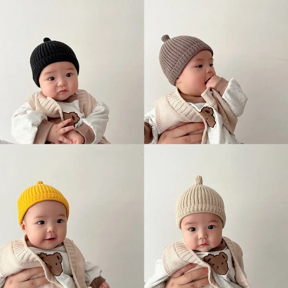 2024 Korea Baby Knit Hat Infant Beanie For Girls Boys Cute Infant Baby Bonnet Caps Elastic Kids Hats Newborn Baby Accessories