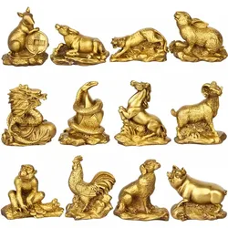 Chinese Zodiac Copper Statue, Copper Animal Ornament, Rat, Tiger, Rabbit, Dragon, Horse, Sheep, Monkey, Chicken, Dog, Pig Figu