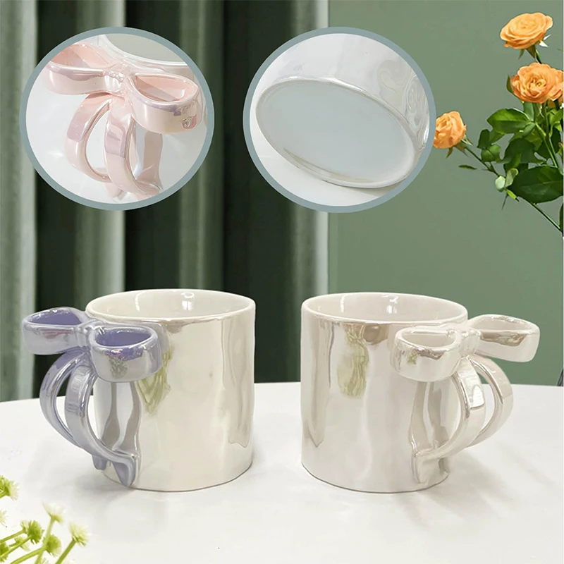 Butterfly Knot Water Cup Handheld Gift Candle Can Creative Bow Mug Pearl Glazed High Beauty Female Couple Cup Ceramic Mug