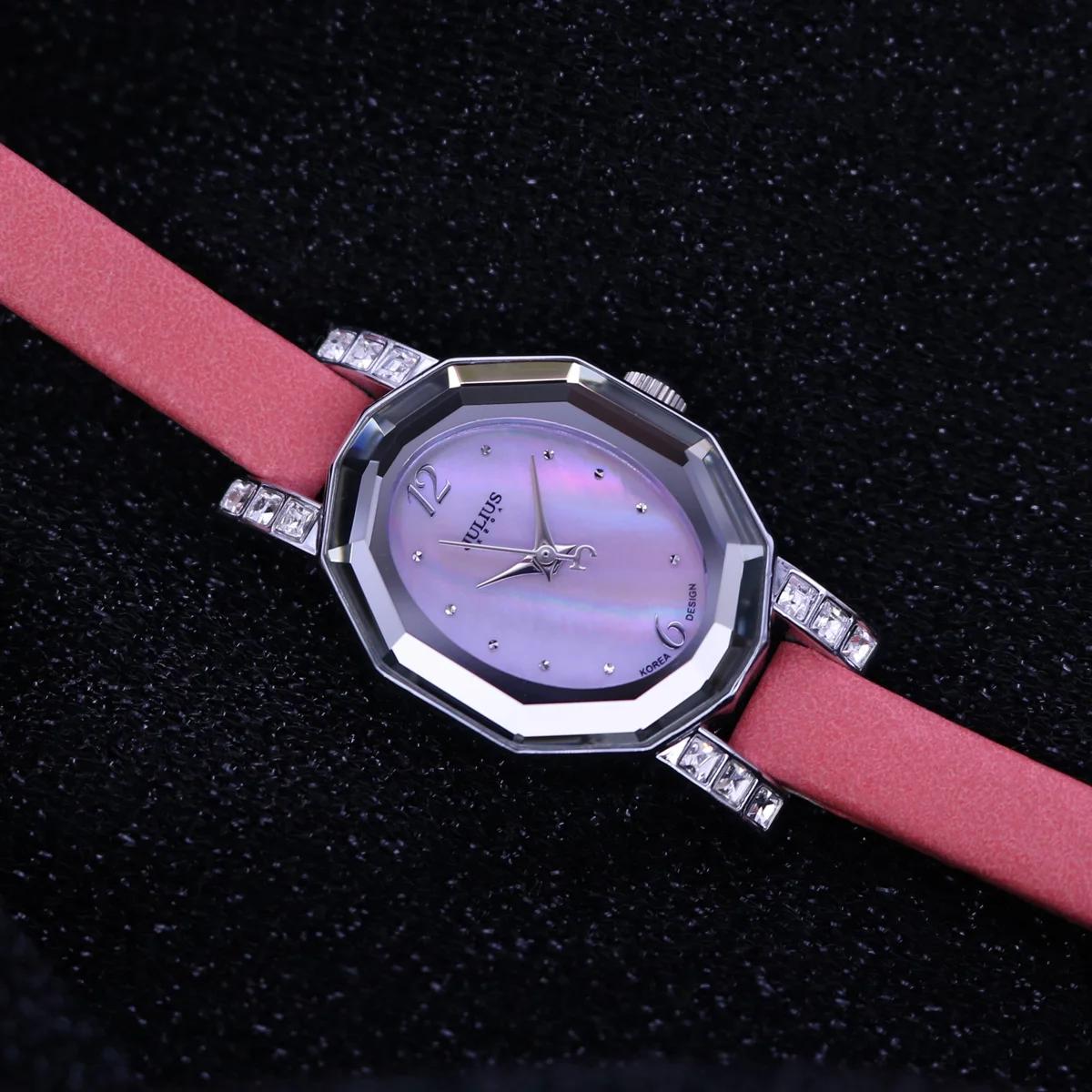 

Женские часы с перламутром, кварцевые часы, модные женские часы, браслет из натуральной кожи, подарочная коробка Julius на день рождения для девочек