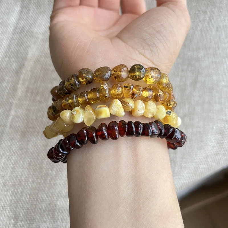 Natural Amber Bracelet Women Vintage Irregular Plant Black Beads Chic Design Good Sleep Healing Jewelry Factory Wholesale Price