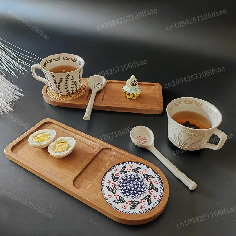 Partición de madera maciza, bandeja para té de la tarde, taza chapada, postre, té pequeño, bandeja de comedor sencilla, bandeja aislante térmica