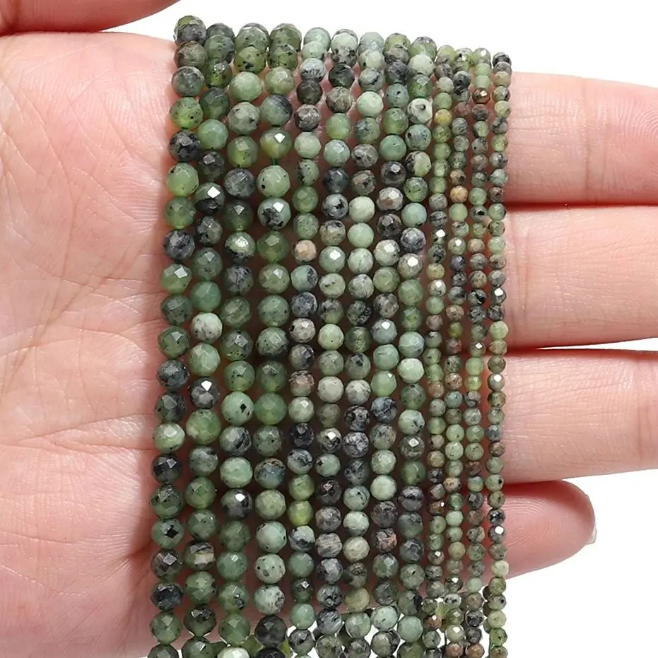 AAA 2-4mm grüner Jaspis natürliche facettierte Steinperlen runde kleine Perlen für Schmuckherstellung handgemachte DIY schlanke Halskette Zubehör