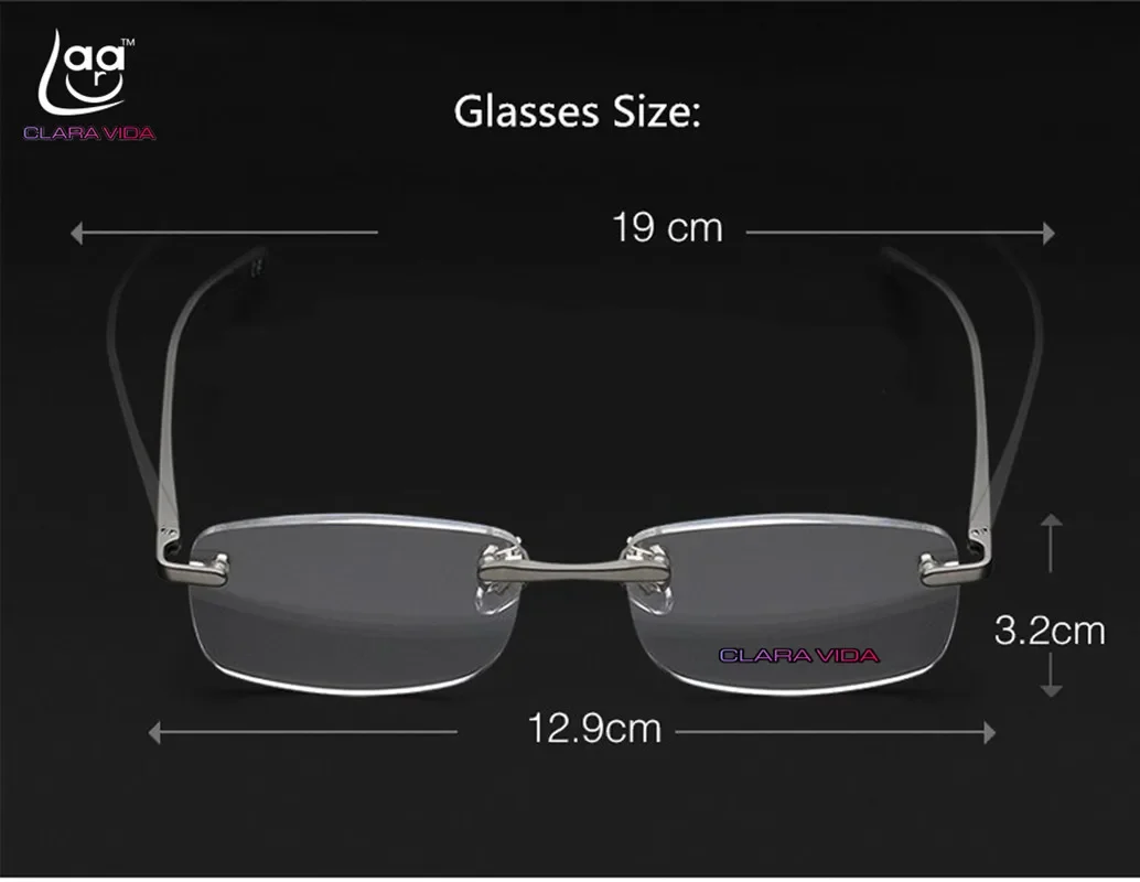 clara Vida= Limited Al-mg Rimless Reading Glasses Ultra Light Uv400 Anti-fatigue Lenses +2.0 +2.5 2.75 +3.0 +3.5 3.75