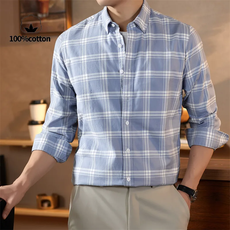 

100% хлопок, мужская деловая повседневная приталенная рубашка с длинными рукавами, универсальная повседневная одежда на весну и осень. М-4XL