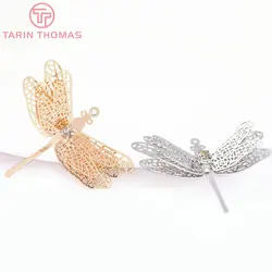 (7831) 4PCS 35.5x30MM 24K Gold Color Brass with Zircon Dragonfly Pendants High Quality DIY Jewelry Making Findings Accessories