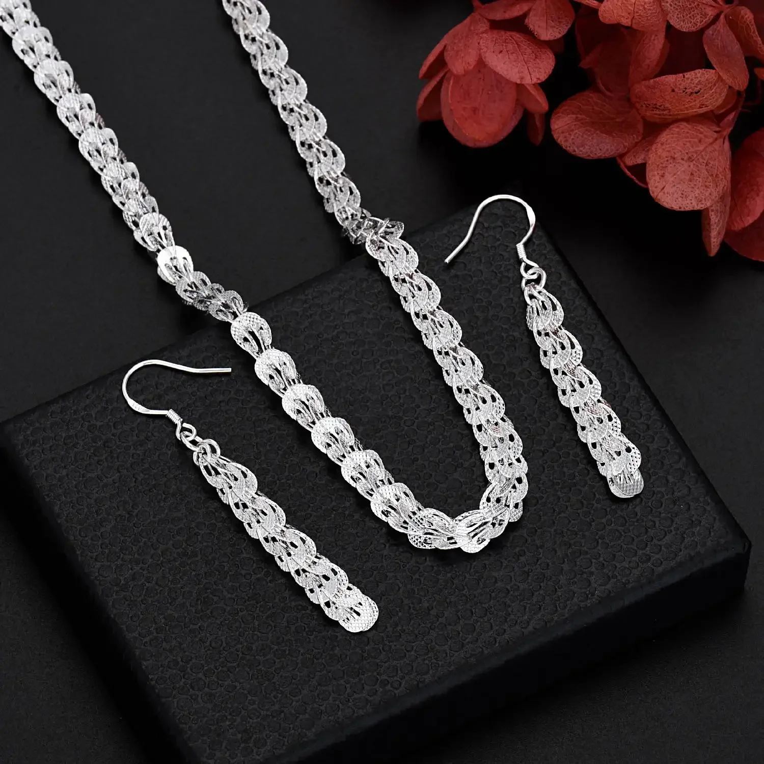 Original Designer 925 Sterling Silver Custom Necklace and Earring Jewelry Set for Women Fashion Party Wedding Christmas Gifts