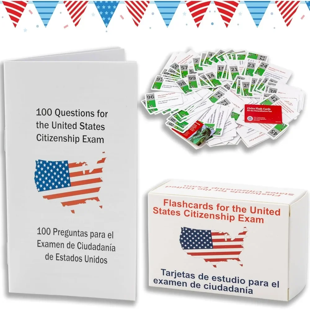 

Комбинированный набор флэш-карточек для тестирования гражданских лиц США с двуязычными карточками-книжками-книжками для учебы естественности окружения