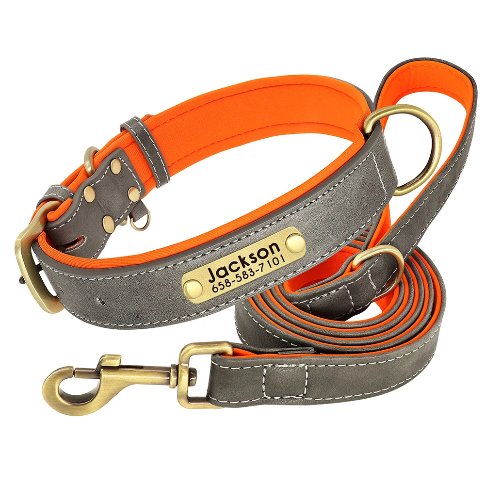 Personalisiertes Hundehalsband, Leine, PU-Leder, Hundehalsbänder, Haustierseil, gravierte Haustier-ID-Namenskette für kleine große Hunde, weich gepolstert – Detail 33