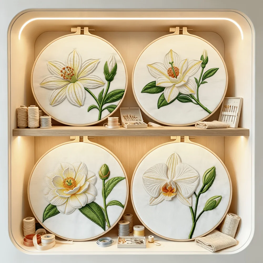 Embroidery Stitch Practice Kit For Adults Beginners Pre‑Printed Cloth Bamboo Hoop Thread Needles Hand‑Stitching Learning Craft