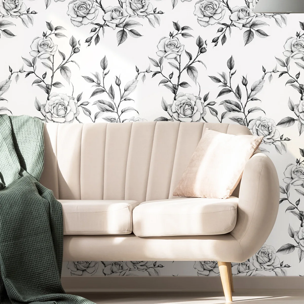 Vintage Floral Peel and Stick Wallpaper White Black Rose Removable Vinyl Wall Paper Sketch Flower Decor Bedroom Mural