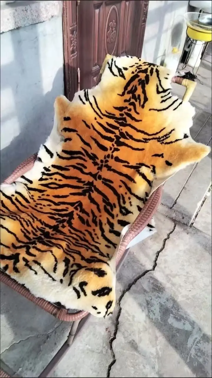 75X110CM Simulation peau de tigre blanc peau de léopard tapis tentures murales en peau de mouton canapé coussin chaise suspendue coussin tapis de voiture
