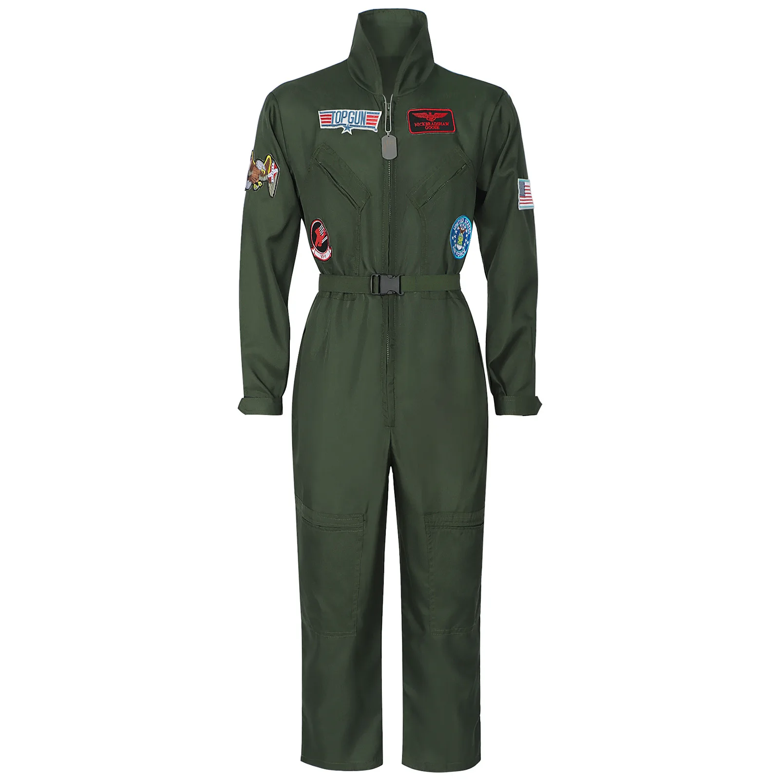 Adult Anime Fighter Pilot Costume Air Force Flight Suit Roleplay with Aviator Accessories Men Army Green Military Pilot Jumpsuit