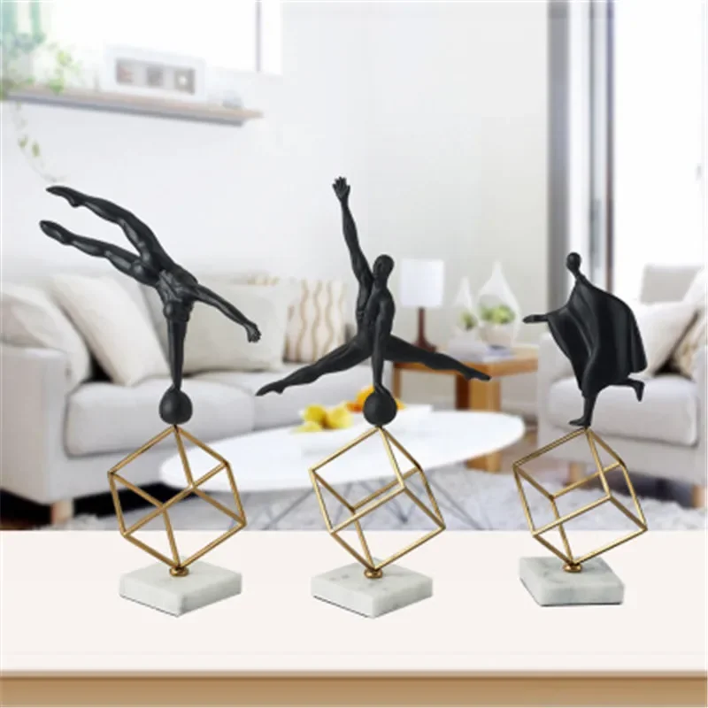 

Modern Simple Black People Gymnastics Resin Decoration Creative Living Room Geometry Plating Metal Craftwork Sculpture