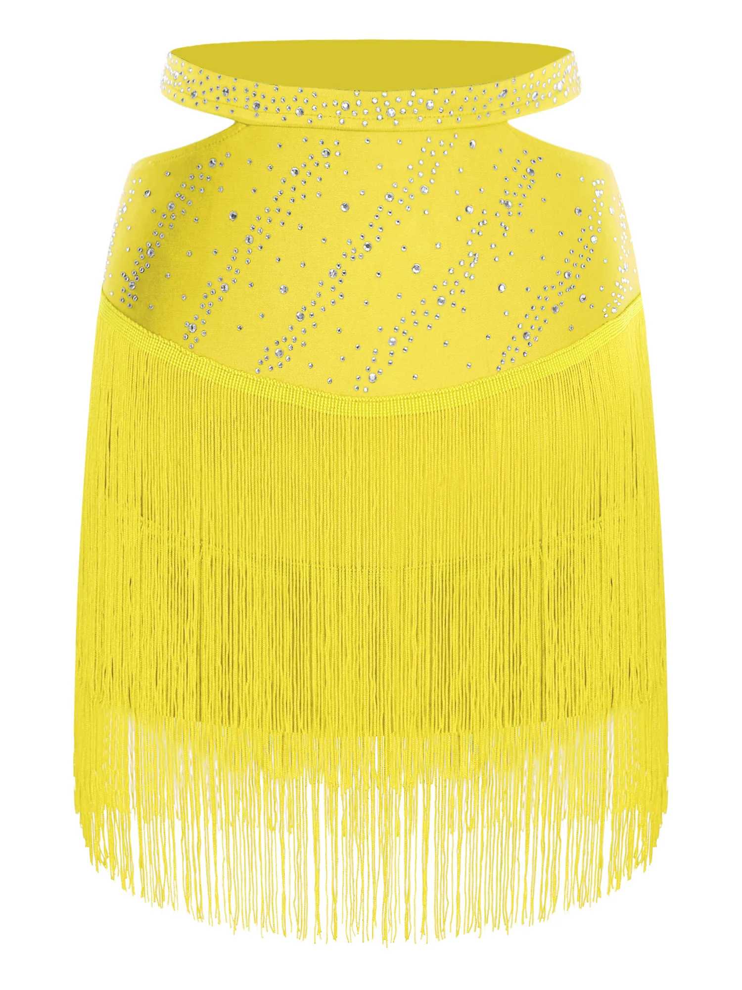 ملابس النساء اللاتينية التانغو شرابة أداء الرقص بلا أكمام هامش المحاصيل الأعلى وتنورة حزام مطاط لملابس الرقص تشا تشا #4