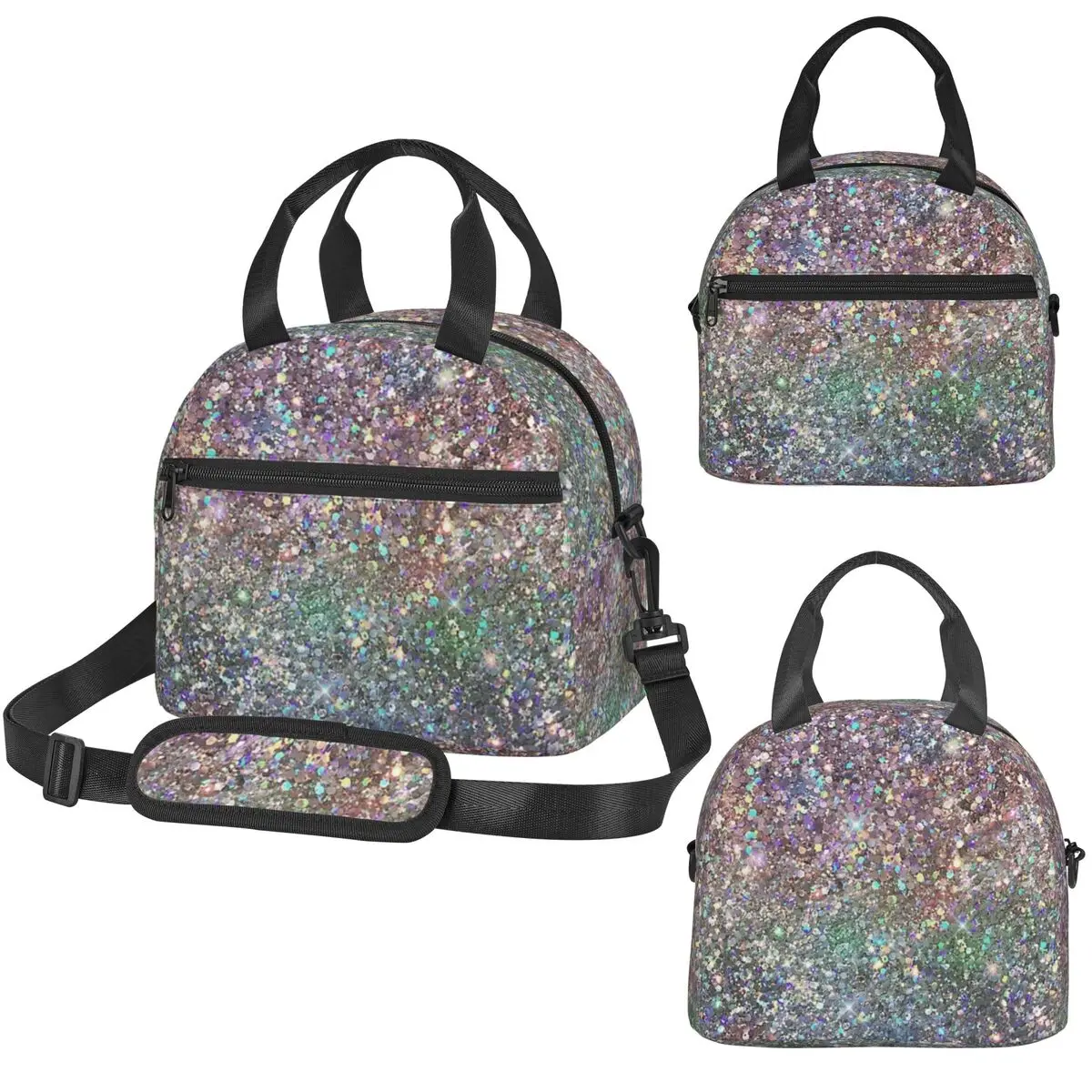 

Термосумка для обедов с цифровым принтом «Радужный блеск» (не настоящий глиттер) для женщин, офисная, портативная, с изоляцией, термобокс