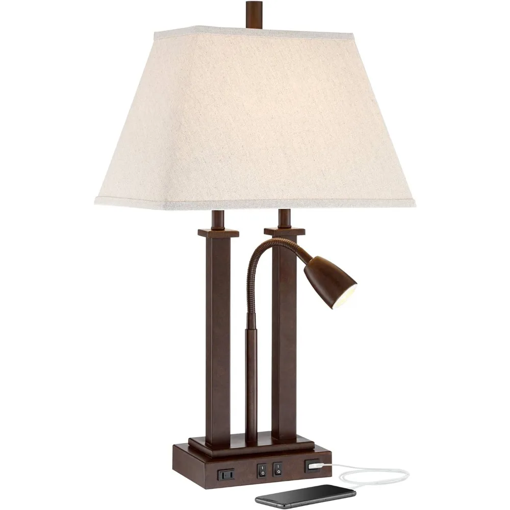 Deacon Modern Desk Table Lamp with USB and AC Power Outlet in Base Gooseneck LED 26