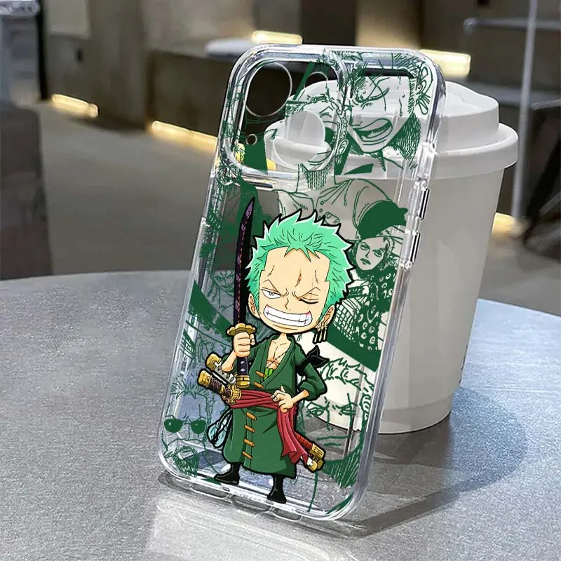 

One Piece Roronoa Zoro Cute Phone Case For Apple iPhone 17 16e 16 15 14 13 12 11 Pro Max Plus Mini TPU Soft Transparent