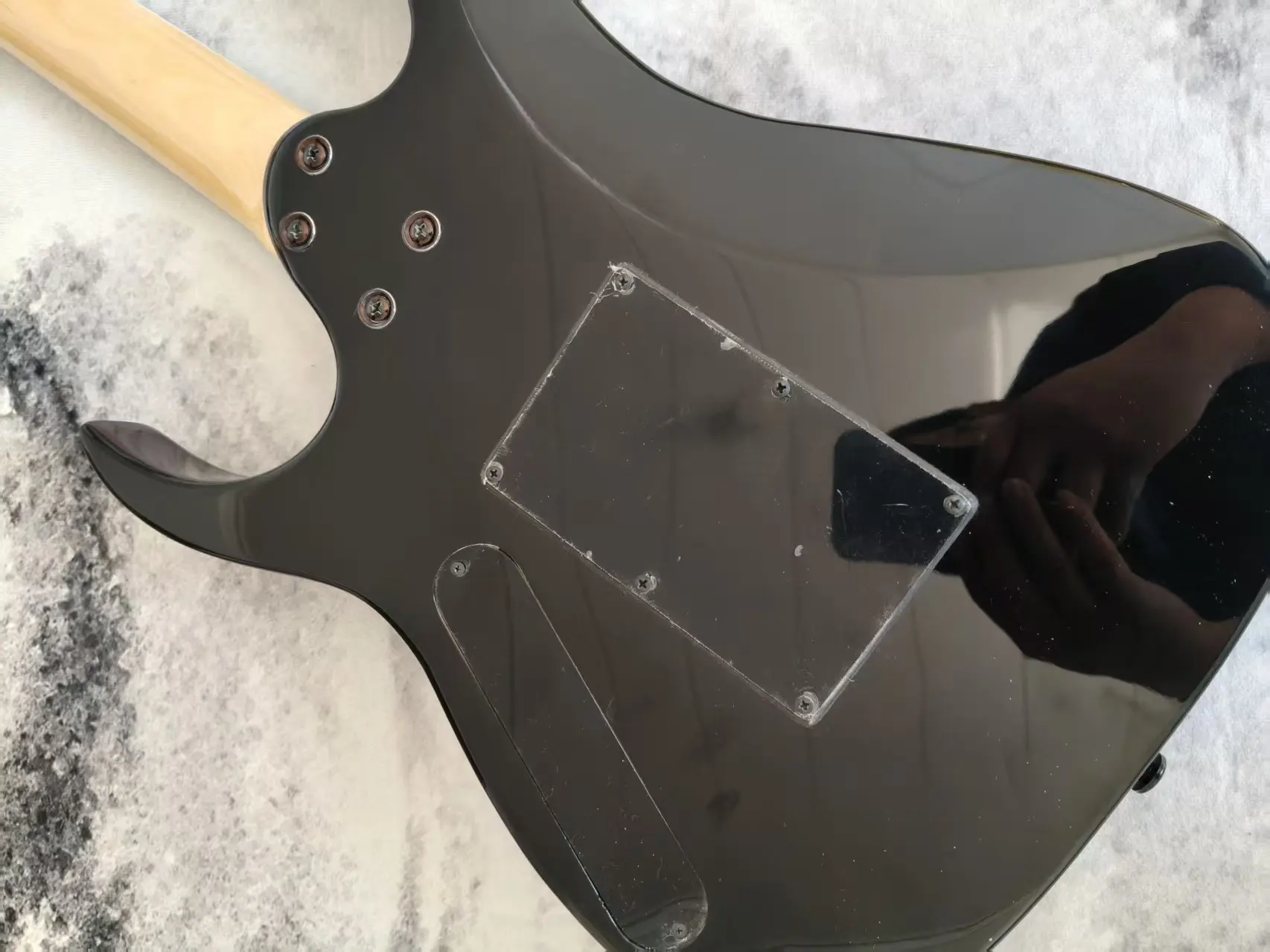 6 String Solid Body Electric Guitar, Abstract Geometric Color Graphic Finish, Double Humbucker Pickups