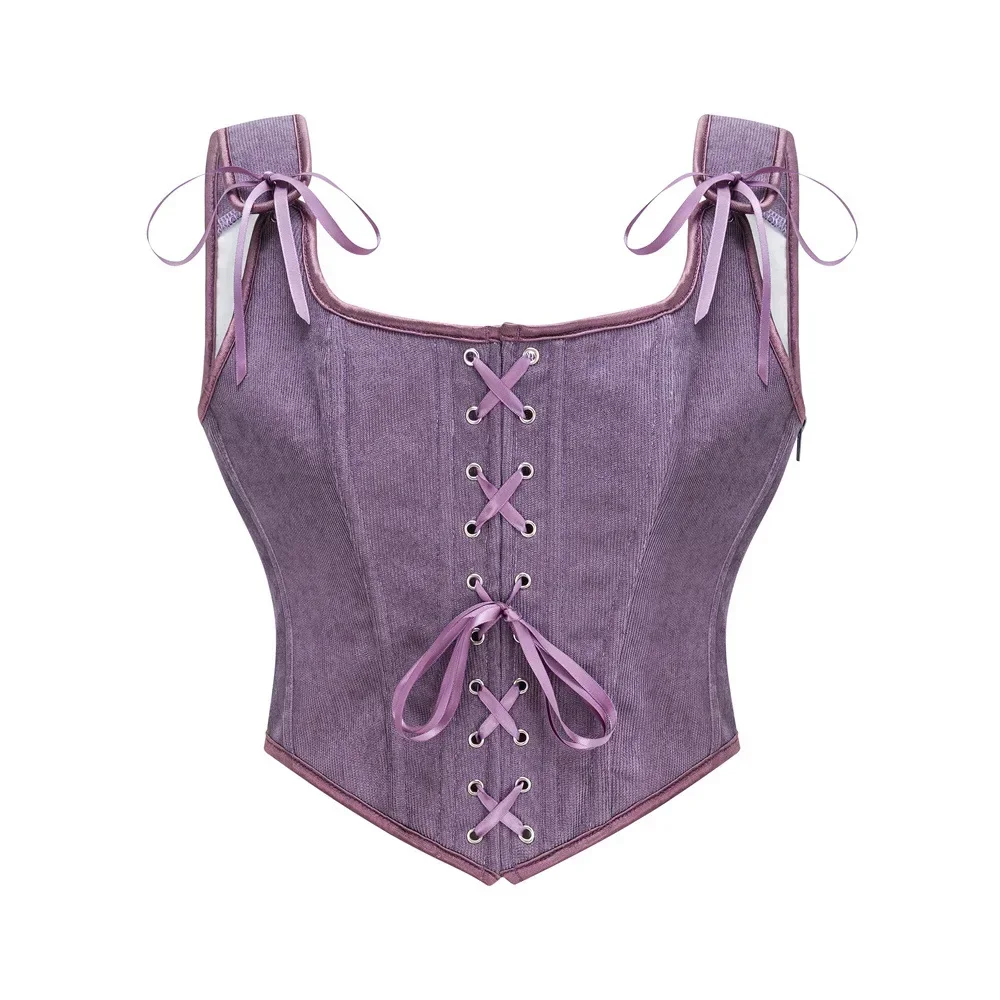 Fashion Sexy Corset Crop Tops Vest Female Underwear Backless Bustier Top With Straps Zipper Lace Up Corselet Short Camis