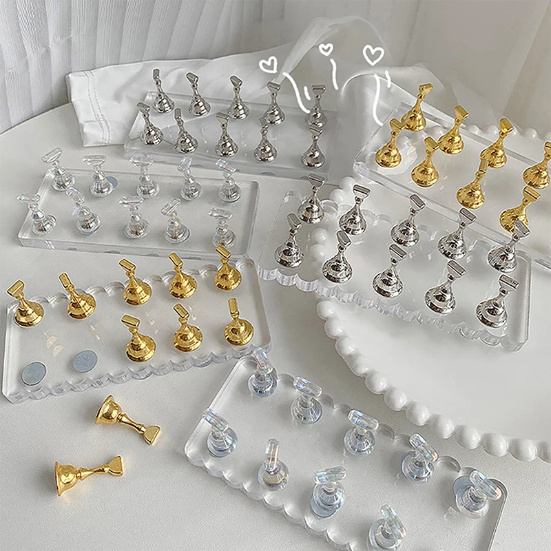 حامل ممارسة فن الأظافر من الأكريليك ، مجموعة قاعدة صف مزدوج ، ذهب ، فضي ، حامل سبيكة معدنية مغناطيسية ، أداة تجميل الأظافر ، ملحقات الأظافر ، الصالون