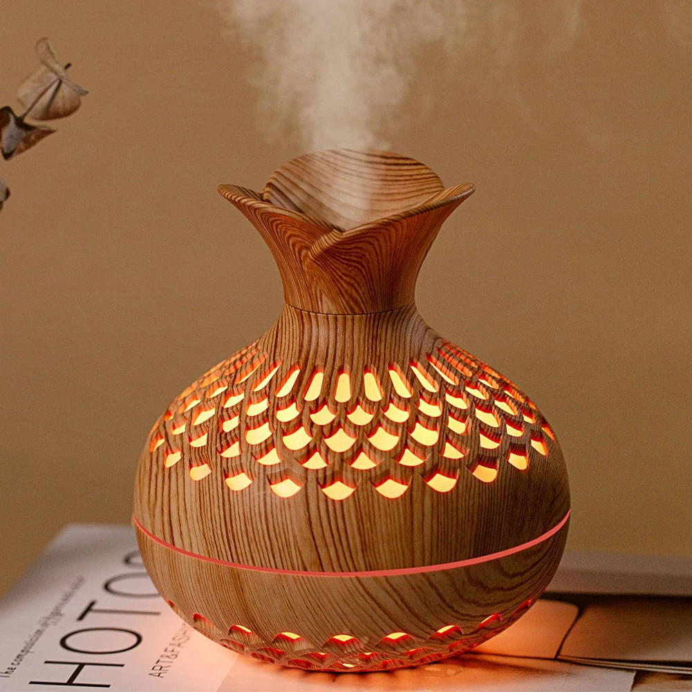 

Colorful Night Light Flower Humidifier Household Aromatherapy Essential Oil Diffuser Wood Grain Mute Mist Maker for Home Office