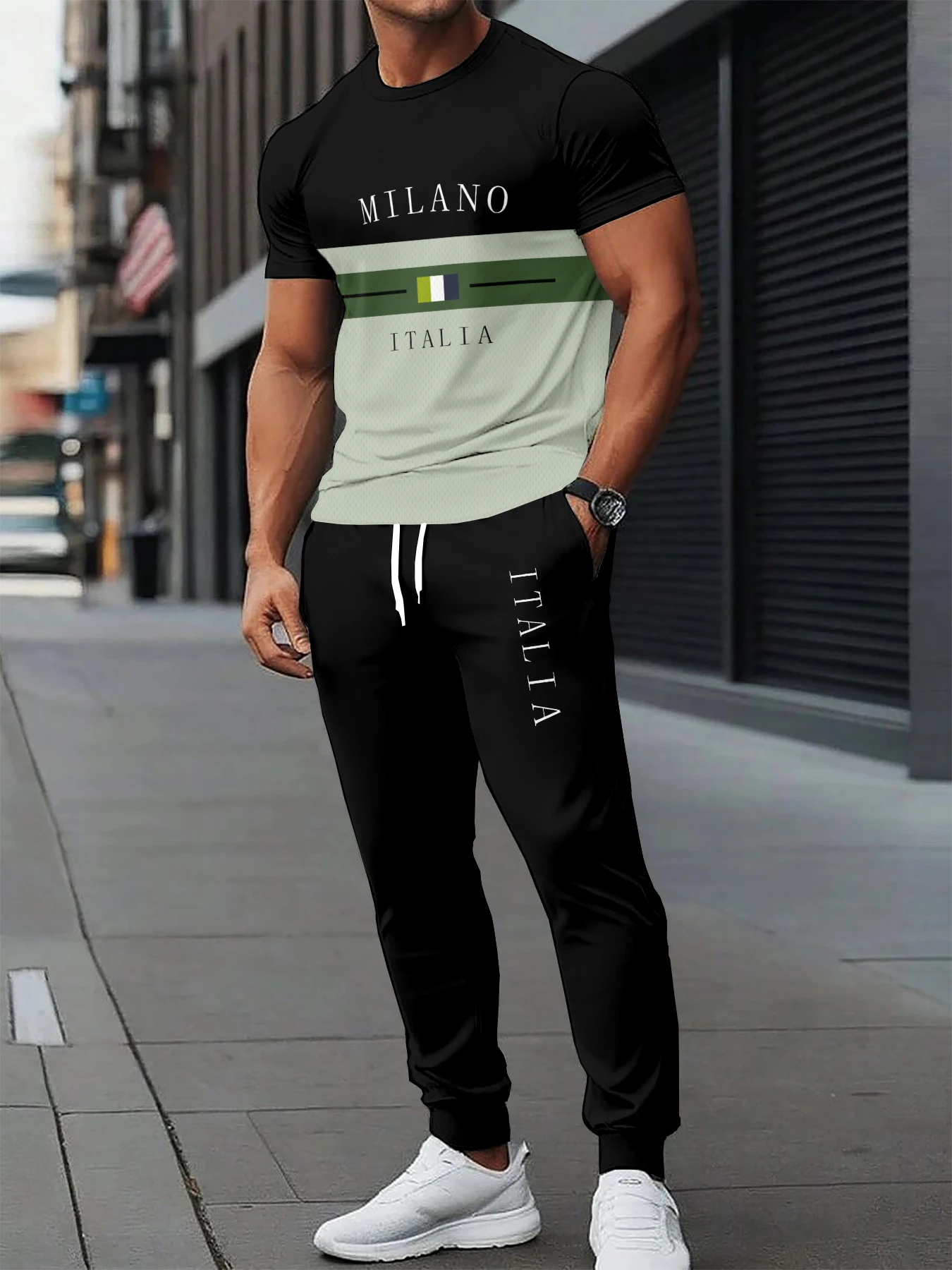 

2026 Summer New Men's Short-Sleeved Long Pants Set with 3D Letter Pattern Printing - Street Casual Fashion Soft and Comfortable