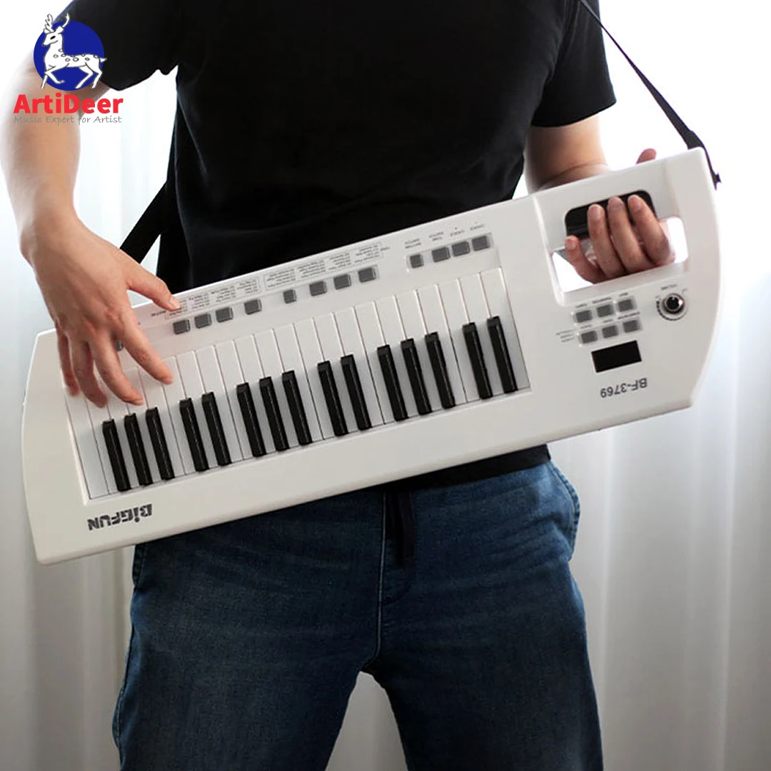 Cinta teclado de piano keytar mini 37 teclas instrumentos musicais sintetizador digital das crianças eletrônico controlador midi