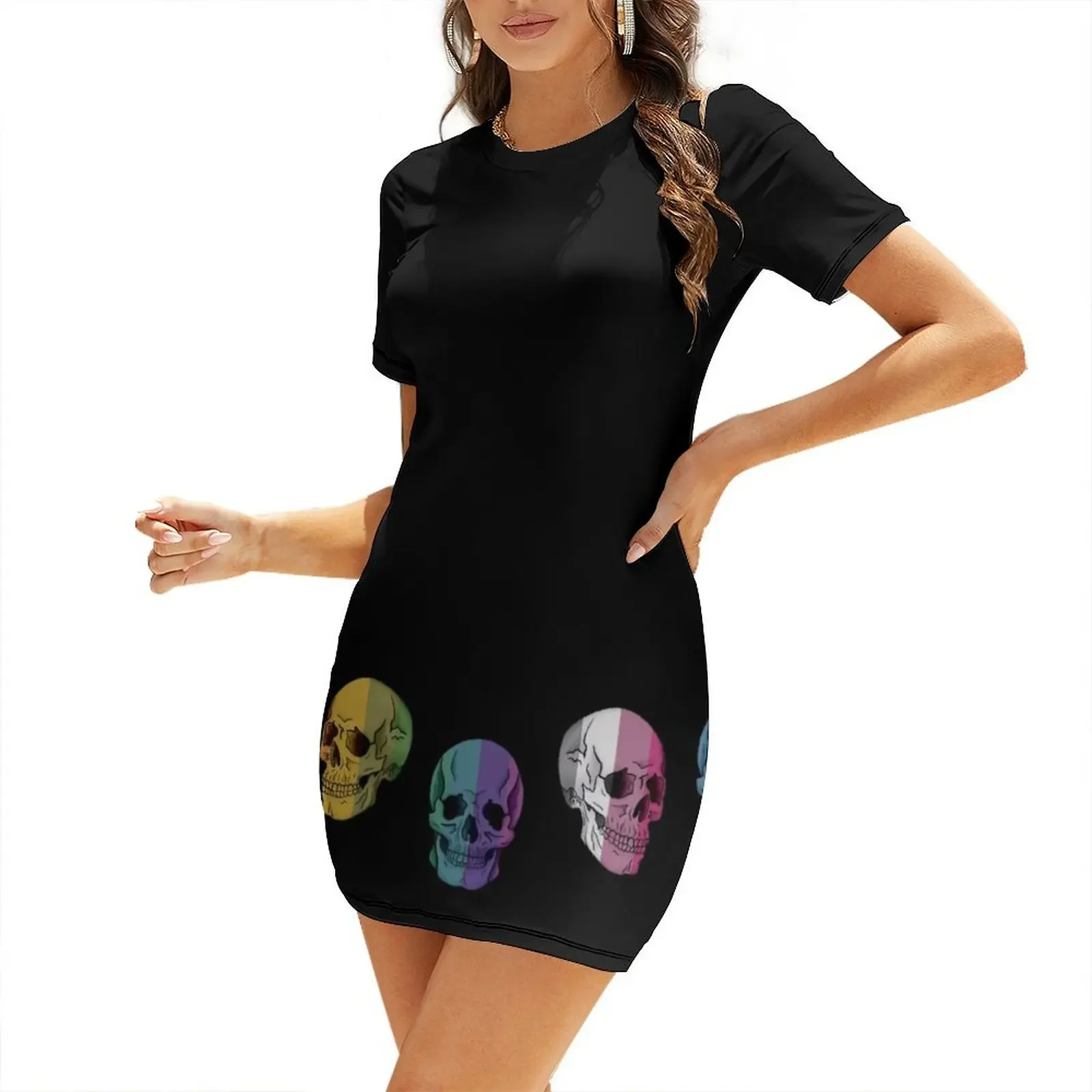 

Technicolor Skull Coat Short-Sleeved Dress Beachwear party dress women elegant luxury Casual dresses Dress