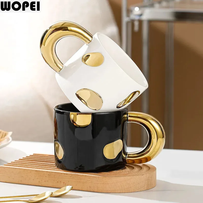 Creative Electroplated Ceramic Mug Office Large Handle Coffee Mug Home Juice Cup Breakfast Cup Milk Cups Couple Water Cup