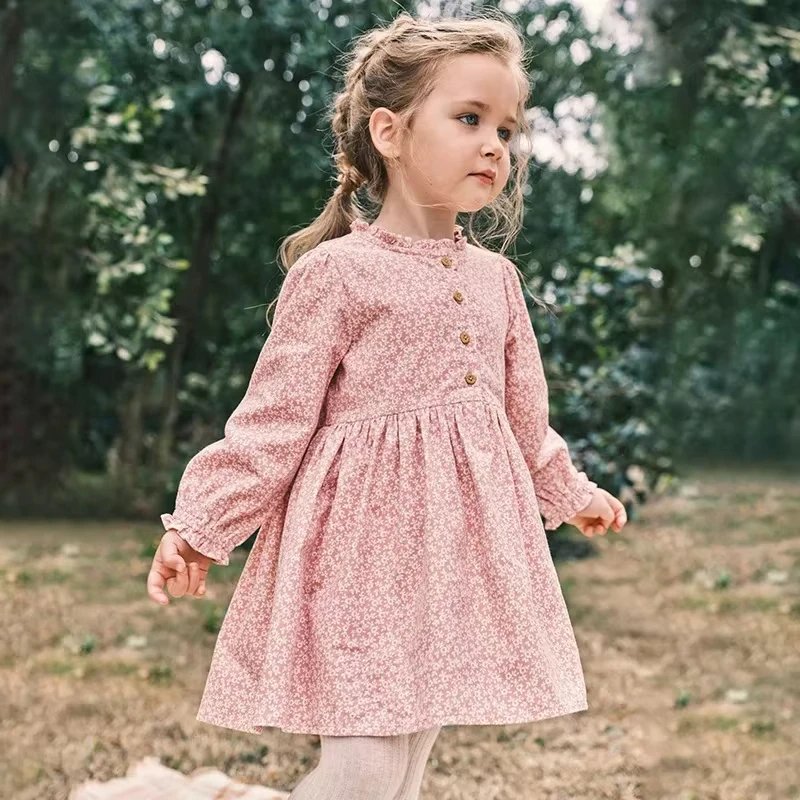 

Spring Baby Girls Casual Corduroy Dress Children's Clothing Autumn Girls Long-sleeved Cute Floral Print Princess Dress Kids Tops