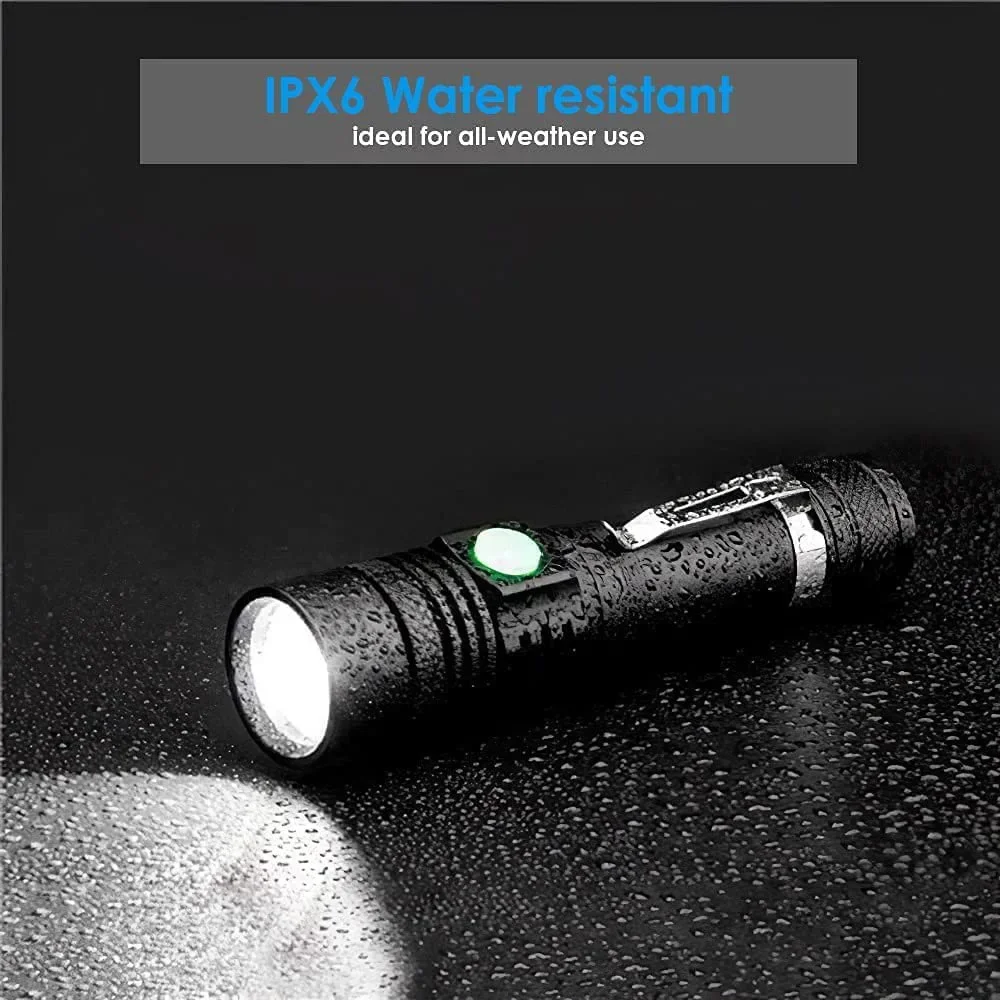 Telescopic Zoom USB Charging T6 Strong Light Flashlight LED Outdoor Lighting Portable Pen Clip Mini Flash Light Outdoor Tools