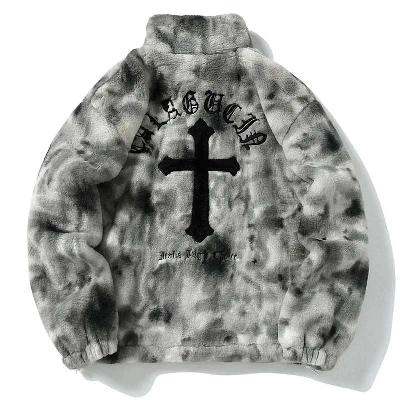 سترة صوف كلاسيكية من Streetwear مطرزة متقاطعة كبيرة الحجم غير رسمية منفوش وسحاب معطف هاراجوكو هيب هوب للرجال سترات 2023