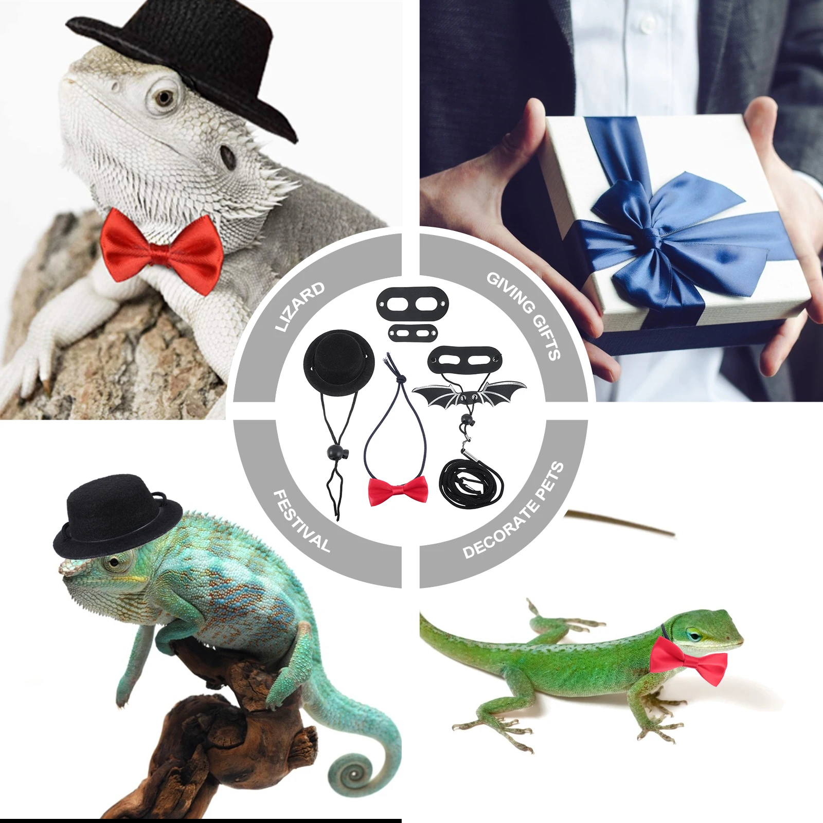 

Lizard Costume Set Reptile Outfit Valentine Bow Tie Adjustable 30Cm Leash For Geckos Iguana Lizard Pet Wearable Party Accessory