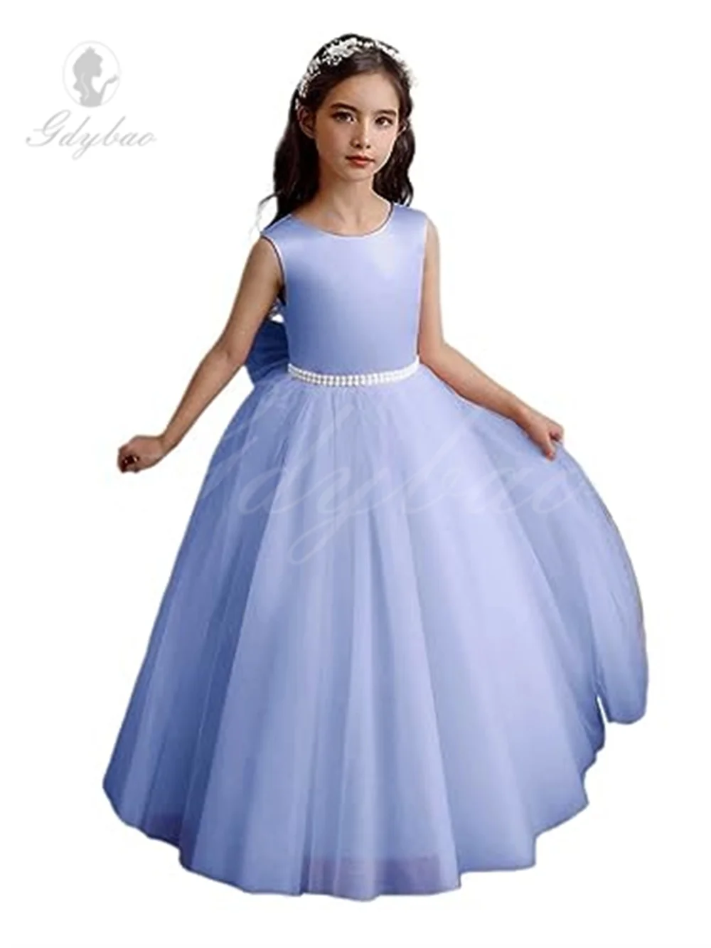 Vestido de tule com flor de tule para meninas, vestido de baile com pérolas, vestido de cetim princesa para aniversário infantil