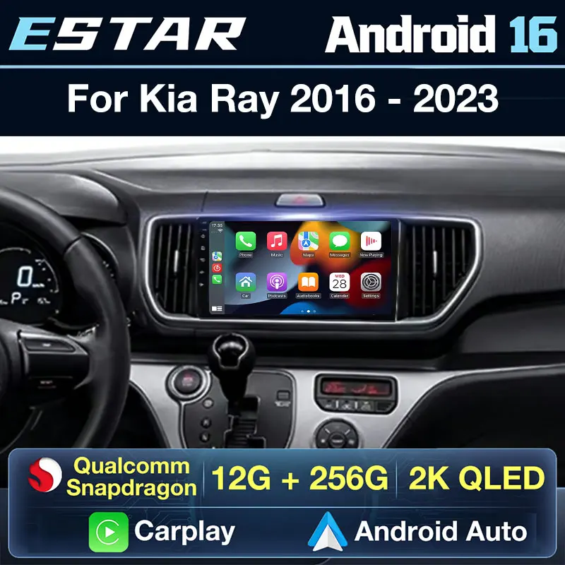 For Kia Ray 2016 - 2023 Android 16 Car Radio GPS Multimedia Player Navi Head Unit 360 Camera Wireless Carplay Auto DSP Stereo BT
