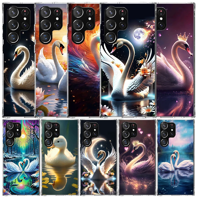 White Swan Grace Art Phone Case For Samsung Galaxy S22 S23 S24 Ultra S21 S20 FE S10 Plus S10E S9 S8 + S7 Edge Soft TPU Back Cove