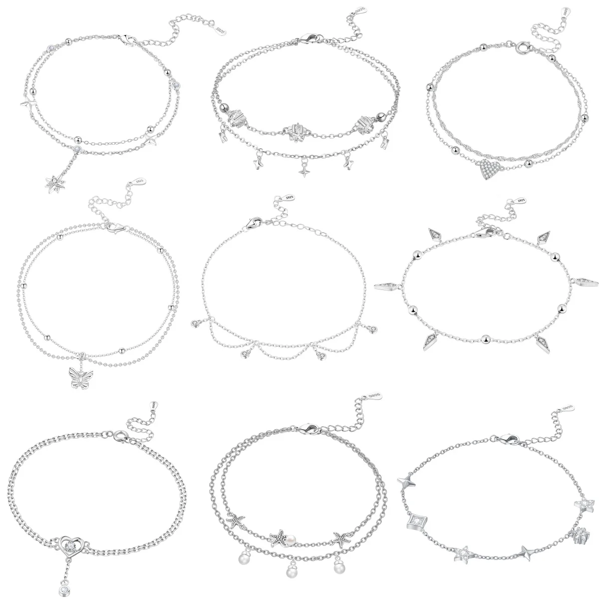 MISEFF S925 Sterling Silver Anklet Sea Shell Star Tassel Chain Anklet Leg Bracelets Bodychain Summer Beach Jewelry Gift