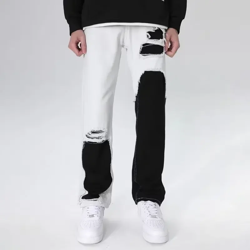 2024 AOSHIYA Y2K Streetwear White Slim Ripped Pants Men Clothing New Fashion Boyfriend Jeans For Women Long Trousers Ropa Hombre