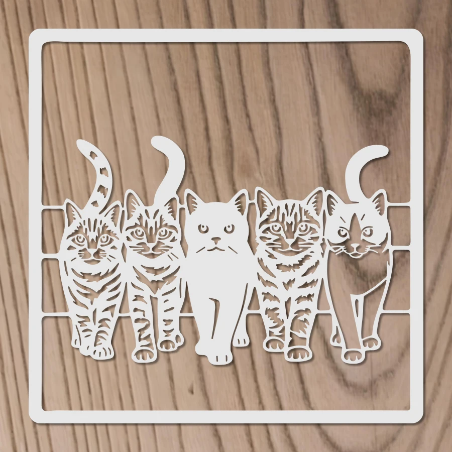 1PC 11.81x11.81inch Cat Stencil Multiple Cats Painting Template for DIY Wall Wood Home Decor